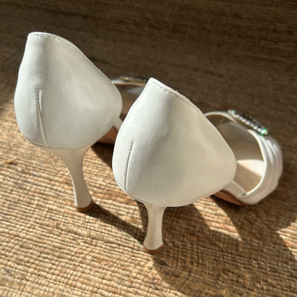 Leather White Heeled Sandals; wms 38 (7.5/8) - Picture 6 of 7